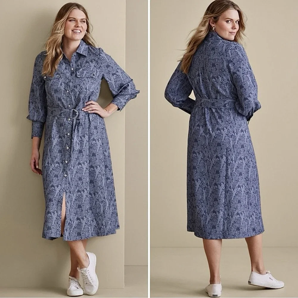 NWT Soft Surroundings‎ Irina Shirt Dress Size XL Midi Belted Long Sleeve Drapey - Picture 3 of 16